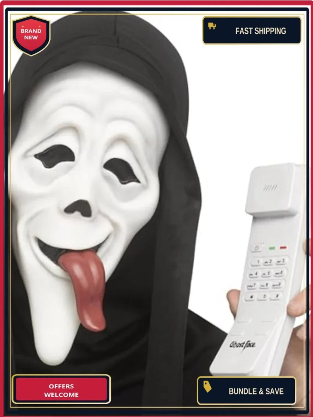 Ghost Face WASSUP! Mask & Phone Kit Halloween Costume Prop Complete Set